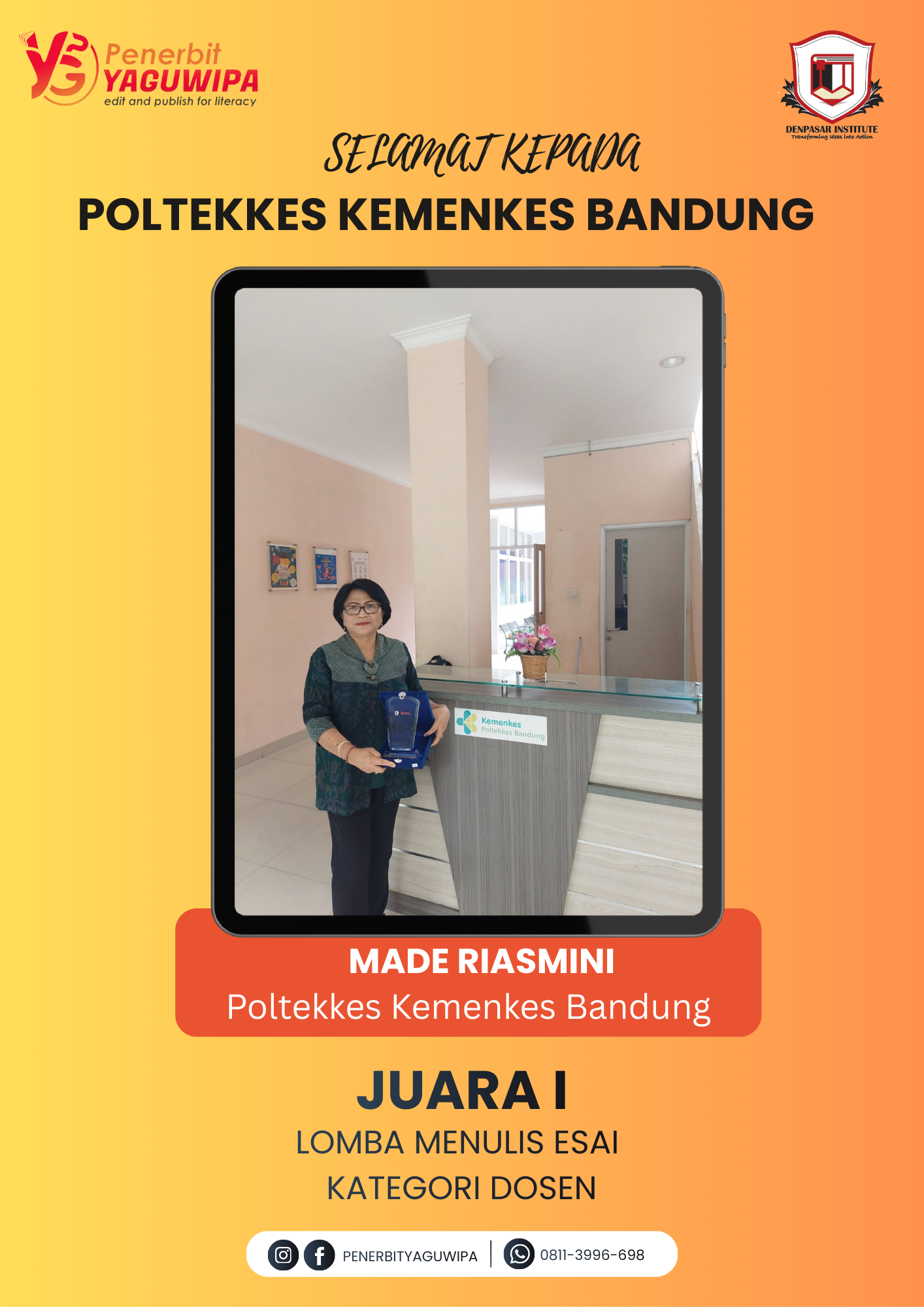 Dosen Poltekes Kemenkes Bandung Sabet Juara 1 Lomba Esai Nasional Penerbit Yaguwipa