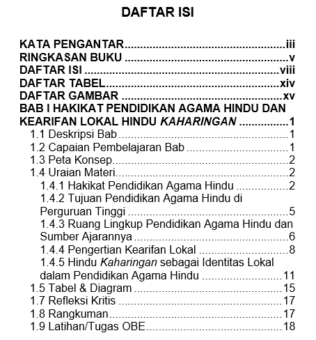 Pendidikan Agama Hindu Berbasis Kearifan Lokal Hindu Kaharingan  daftar isi