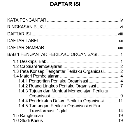 Perilaku Organisasi: Konsep, Teori, dan Implementasi  daftar isi