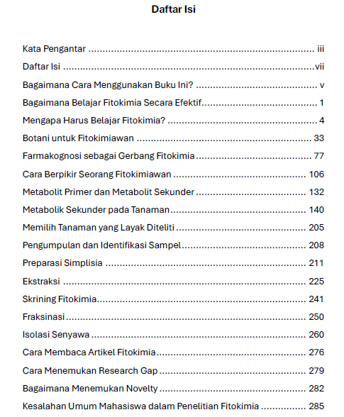 The ABC  How to Learn Phytochemistry: Sebuah Panduan cara belajar Fitokimia daftar isi