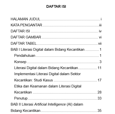 BEAUTY TECH:  Integrasi Kecerdasan Buatan, Literasi Digital, dan Cosmeceutical dalam Layanan Kefarmasian daftar isi