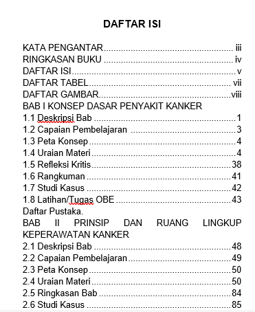 Keperawatan Kanker: Konsep, Praktik Berbasis Bukti, dan Pendekatan Asuhan Keperawatan daftar isi