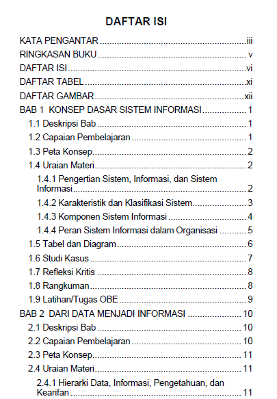 Konsep Sistem Informasi (Pendekatan Berbasis Outcome-Based Education) daftar isi
